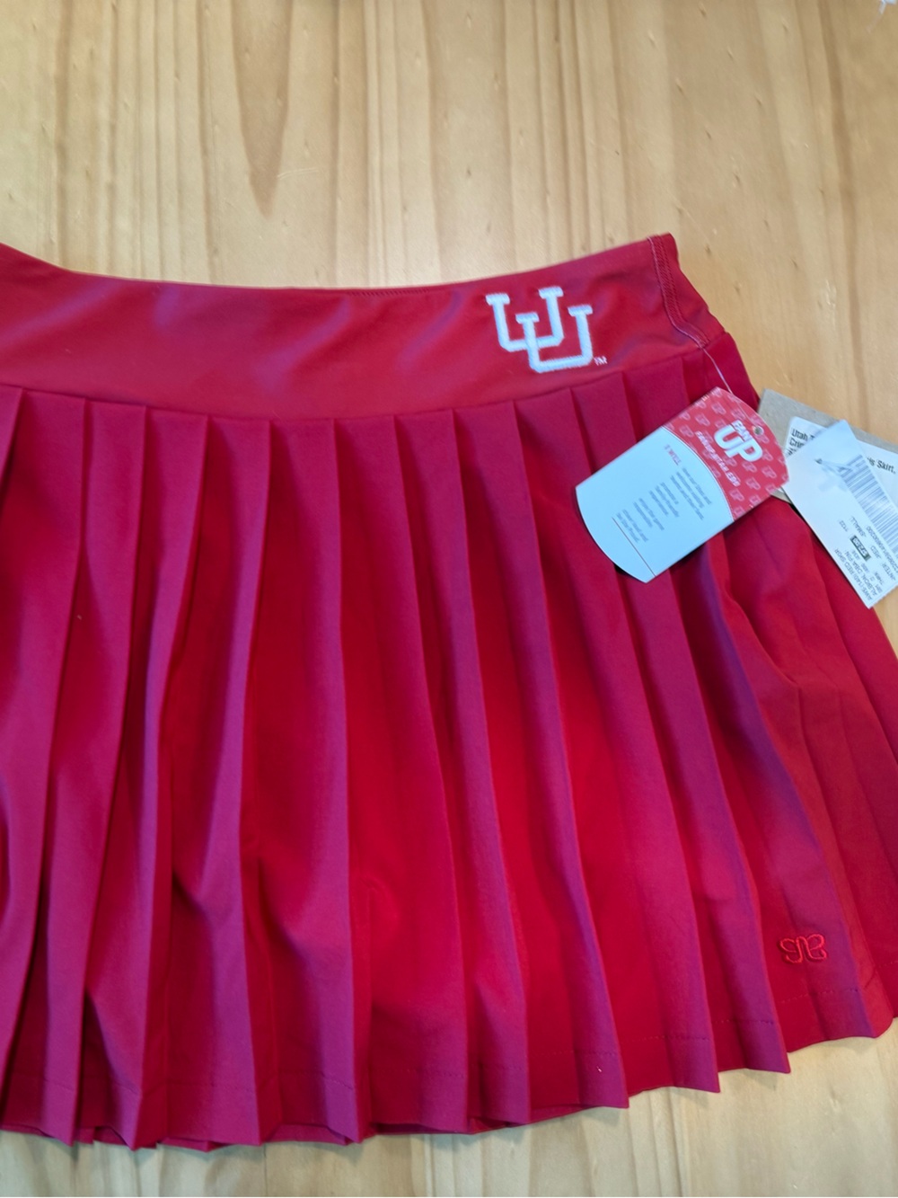 Albion Red Pleated Tennis Skirt with Embroidered Monogram